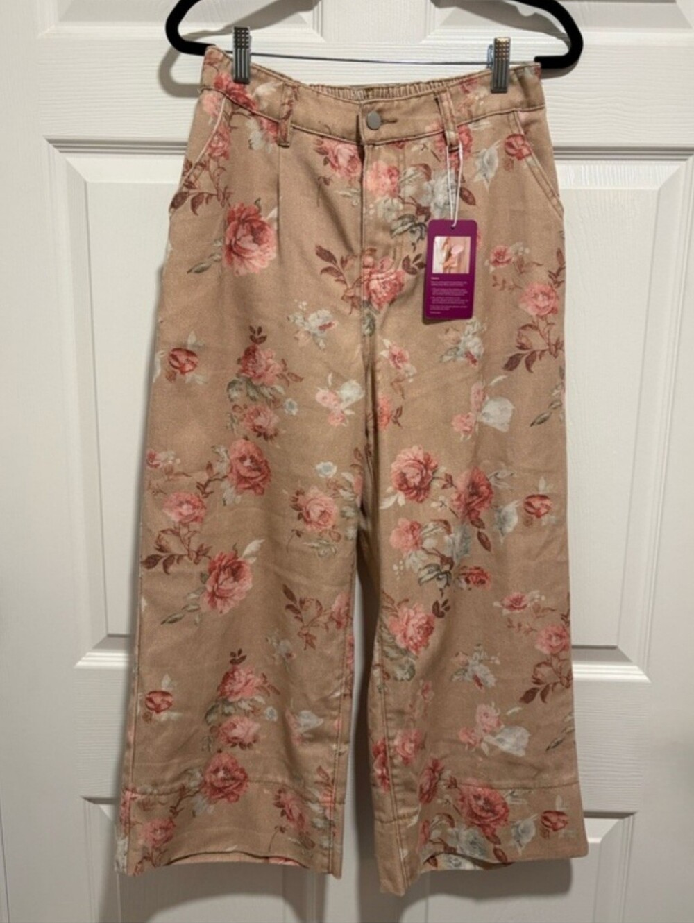 Loveimgs Khaki Floral Wide-Leg Baggy Mid-Rise Jeans - Picture 5 of 12